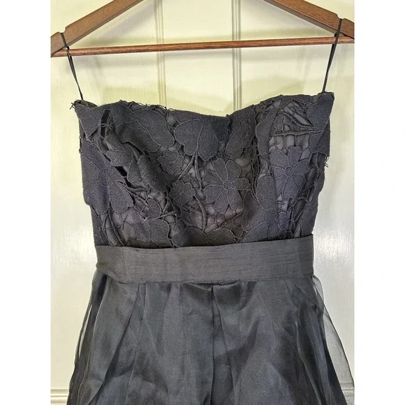 Eva Franco Women’s Black Strapless Mini Dress Embroidered Lace Size 10 - Picture 2 of 10